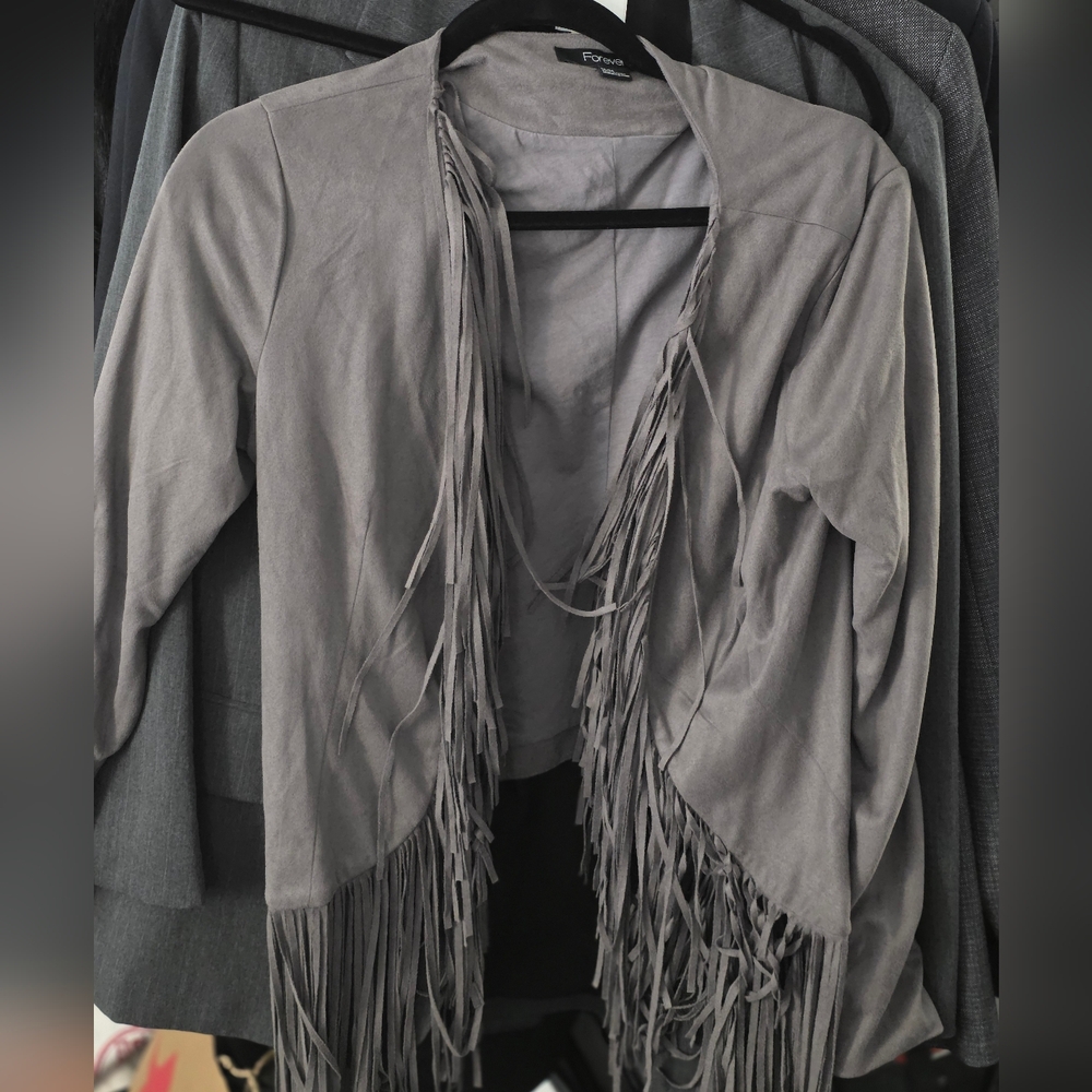 Forever 21 Gray Fringe Jacket